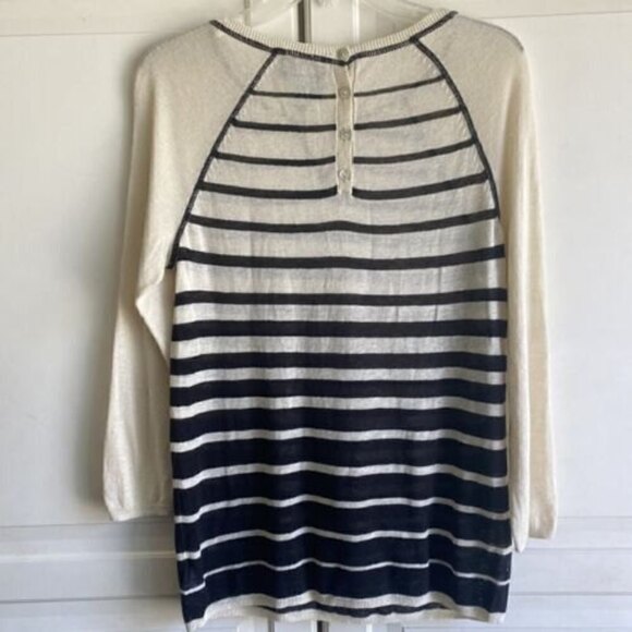 Cynthia Rowley Women’s Sz M Linen Blend Pullover Sweater Cream Black Stripe - Picture 3 of 9